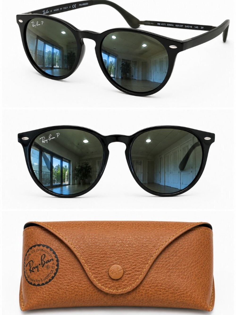 Ray-Ban Erika Classic RB4171 Polarized Black G-15 Green Sunglasses 54-18